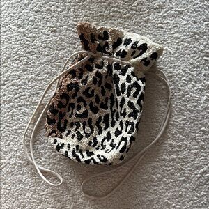GANNI Leather Beaded Purse / Cheetah Hand Beaded Pouch Satchel
